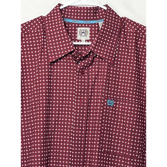Cinch Men's XL Red Geometric Print Short Sleeve Western Cowboy Vacation Shirt - Picture 8 of 8